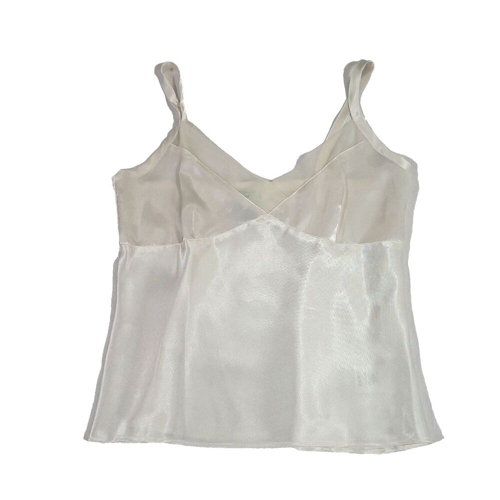Y2K Satin Mesh Babydoll Slip Top S (4/6) white George Vtg Spaghetti Strap crop